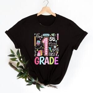 Hello First Grade Back To School Rainbow Fun Kids Graphic Unisex T-Shirt